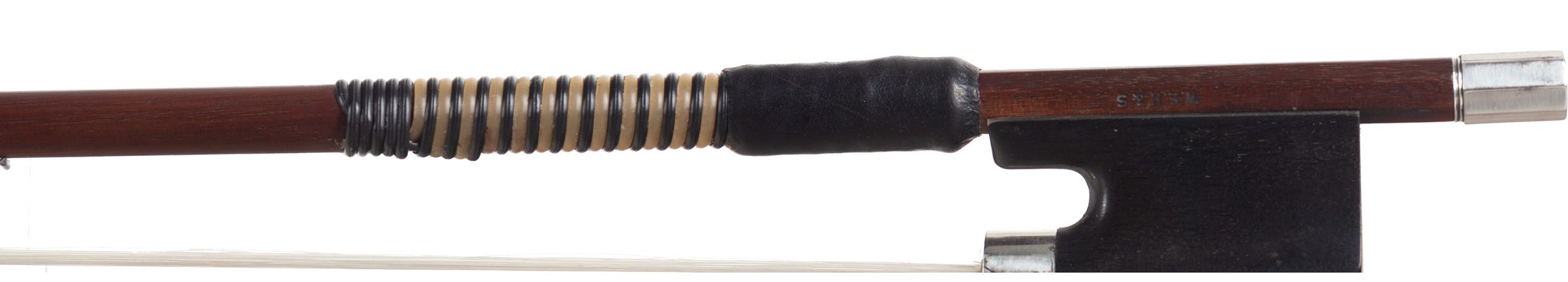A silver-mounted violin bow by W. E. Hill and Sons, London — frog