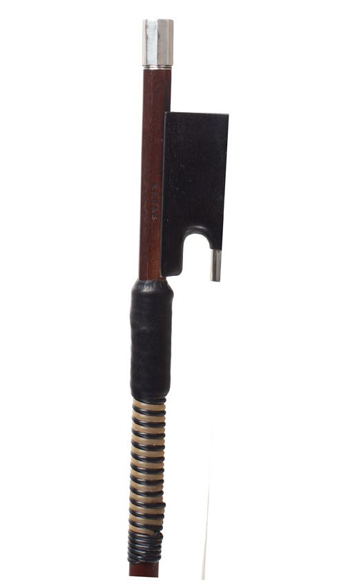 A silver-mounted violin bow by W. E. Hill and Sons, London — frog detail