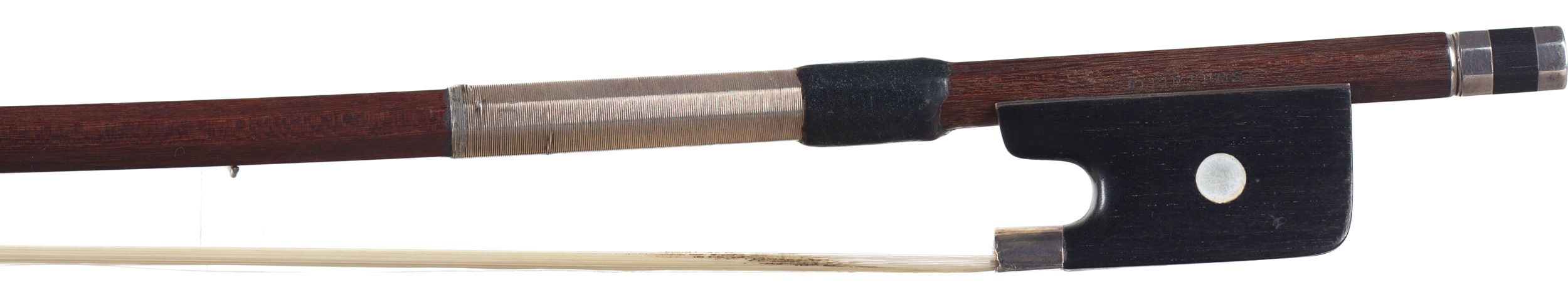 A silver-mounted cello bow by Albin Hums, Germany — frog