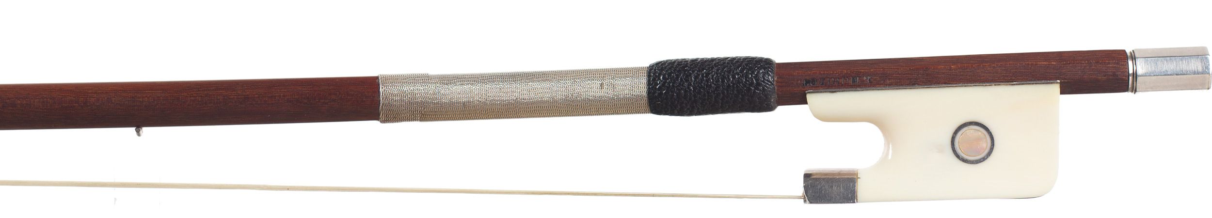 A silver-mounted violin bow by Louis Morizot, France — frog
