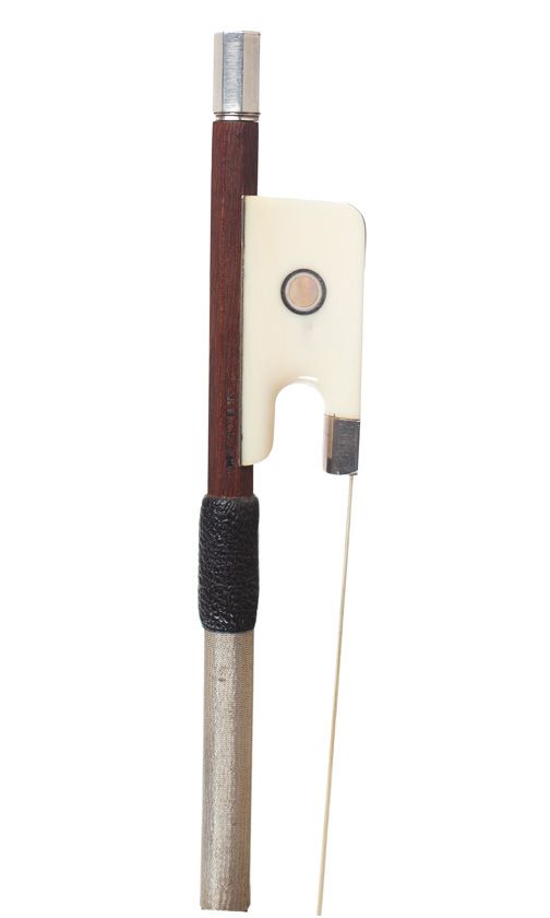 A silver-mounted violin bow by Louis Morizot, France — frog detail