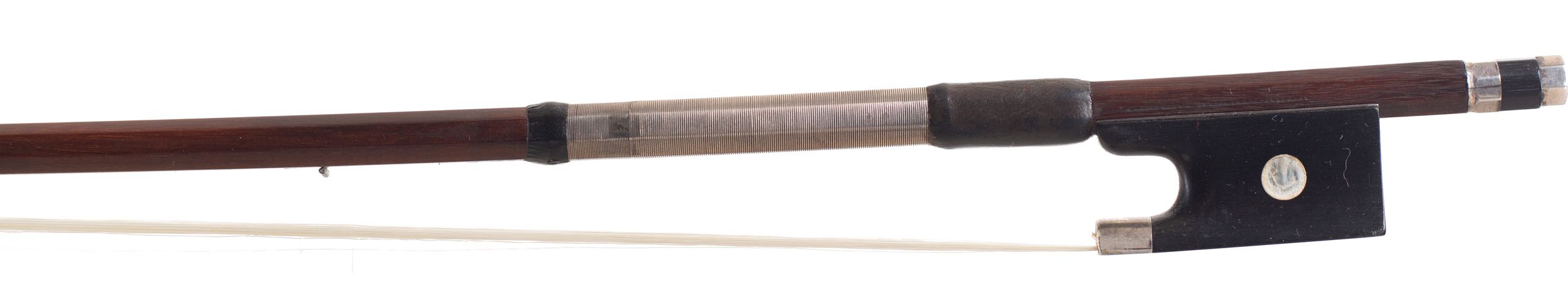 A silver-mounted violin bow by Albert Nürnberger, Germany — frog