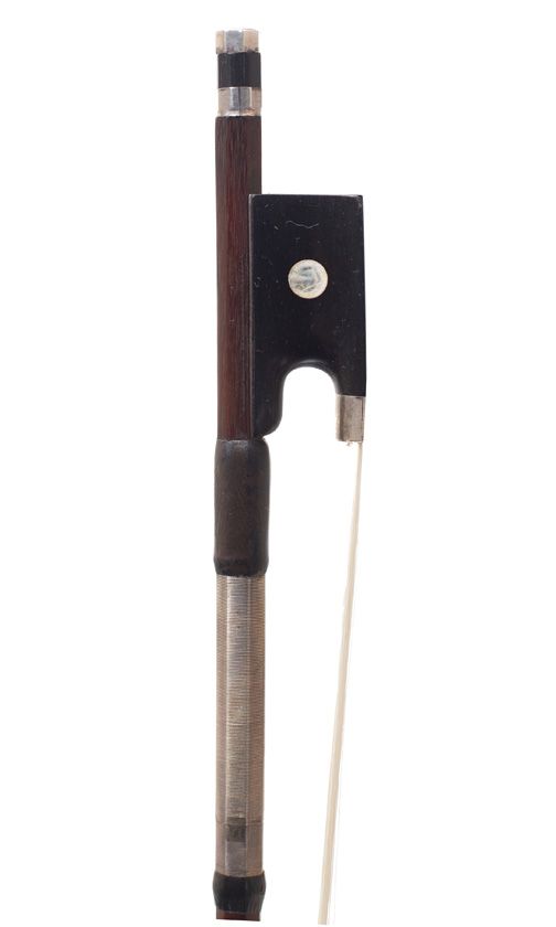 A silver-mounted violin bow by Albert Nürnberger, Germany — frog detail
