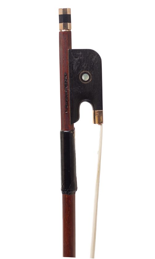 A gold-mounted violin bow by F. Chalupetzky — frog detail