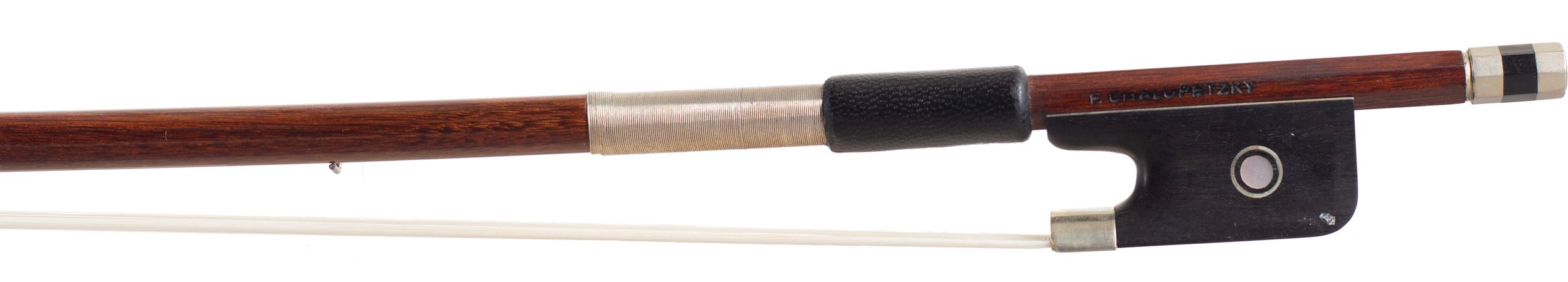A nickel-mounted viola bow by Chalupetzky — frog