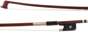 A nickel-mounted viola bow by Chalupetzky — head and frog