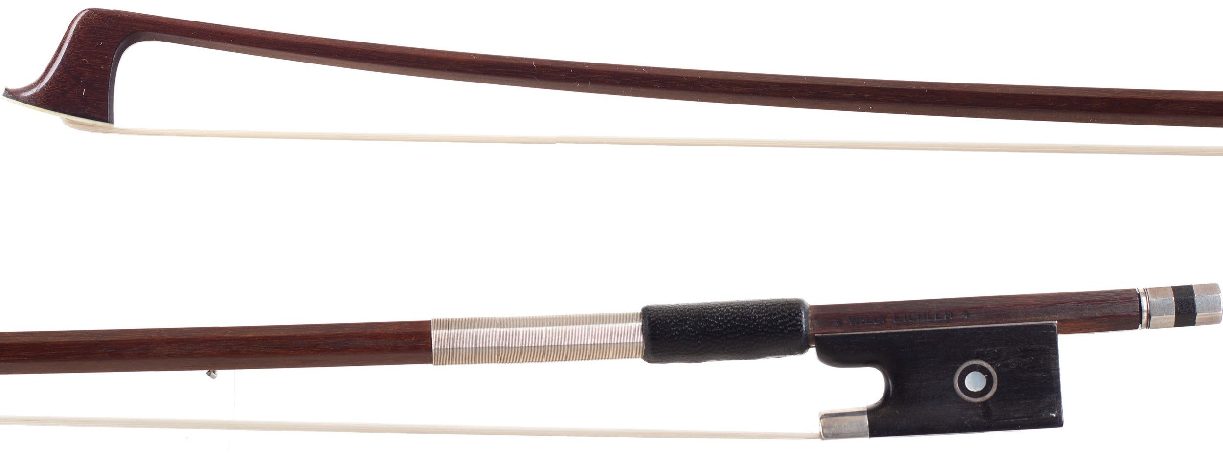 A silver-mounted violin bow by Willy Eichler, Germany — head and frog