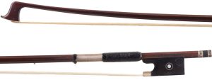 A silver-mounted violin bow by Otto Dürrschmidt, Germany — head and frog