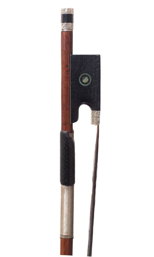 A silver-mounted violin bow by Gerhard Renz, Germany — frog detail