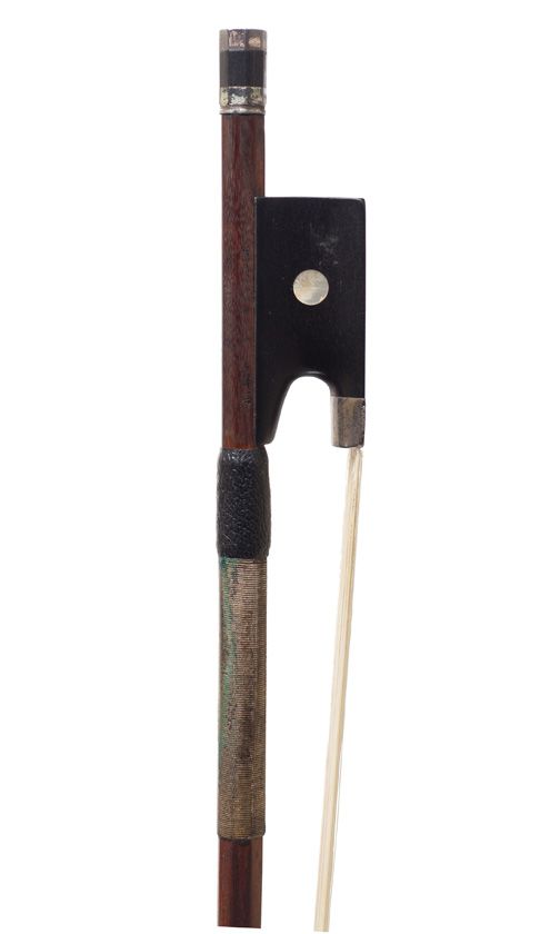 A silver-mounted violin bow by Albert Nürnberger, Germany — frog detail