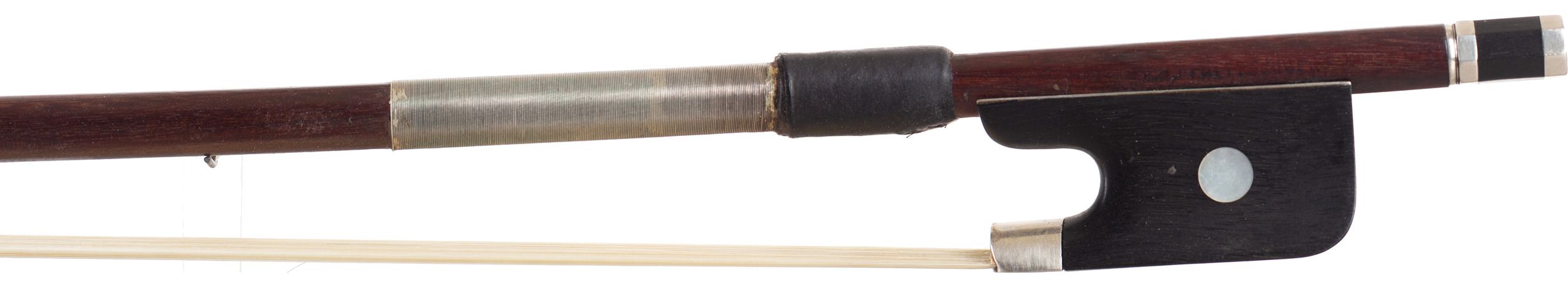 A silver-mounted cello bow by H. R. Pfretzschner, Germany — frog