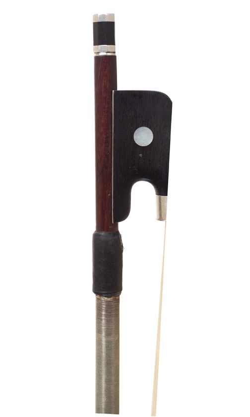 A silver-mounted cello bow by H. R. Pfretzschner, Germany — frog detail