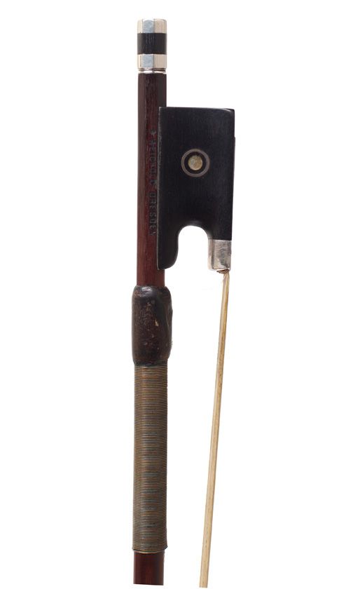 A silver-mounted violin bow by Richard Weichold, Germany — frog detail