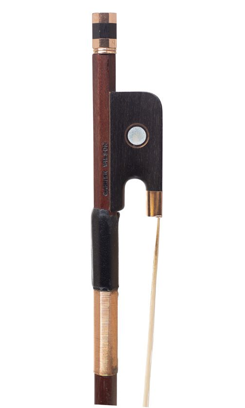 A gold-mounted cello bow by Garner Wilson, England — frog detail