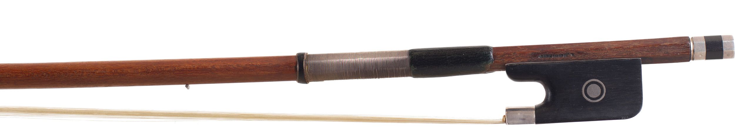 A silver-mounted viola bow by Louis Morizot, France — frog