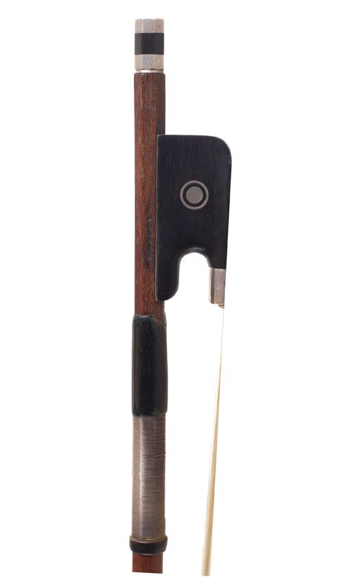 A silver-mounted viola bow by Louis Morizot, France — frog detail