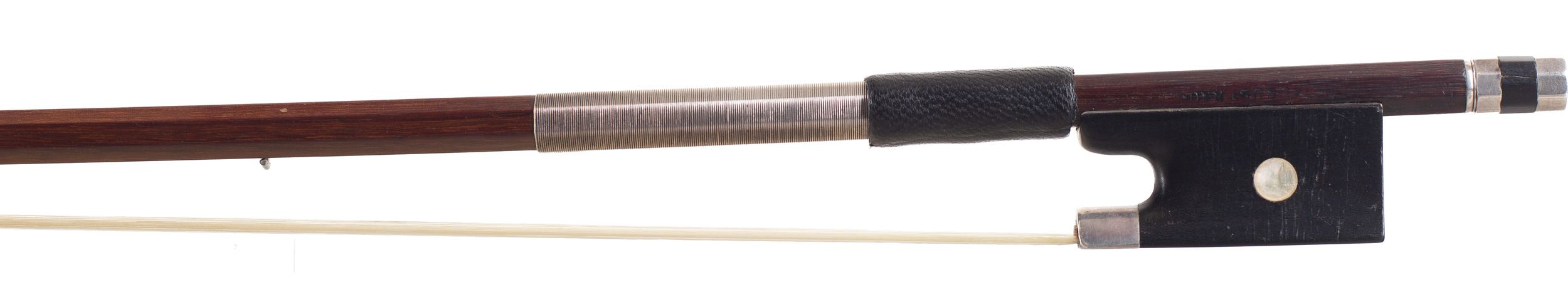 A silver-mounted violin bow by August Rau, Germany — frog