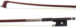 A silver-mounted violin bow by August Rau, Germany — head and frog