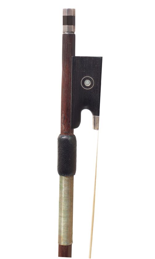 A silver-mounted violin bow by H. R. Pfretzschner, Germany — frog detail