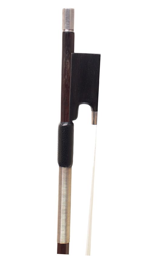 A silver-mounted violin bow by Richard Weichold, Germany — frog detail