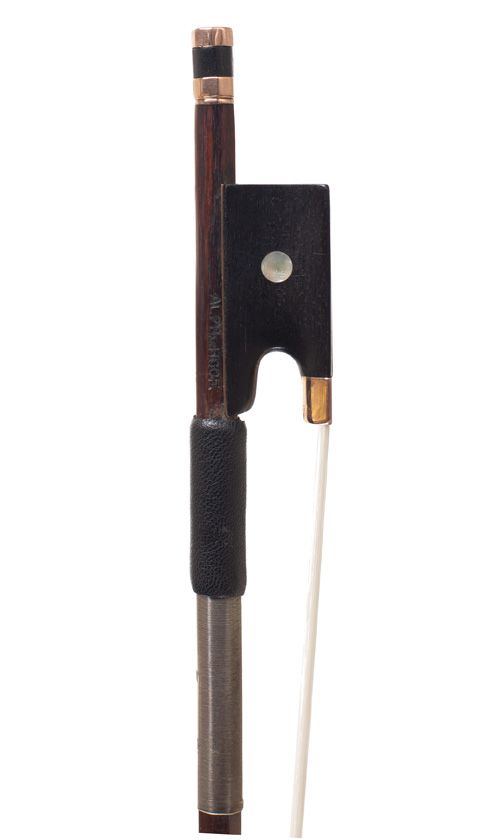 A gold-mounted violin bow by Alphonse Van Hoof, The Netherlands — frog detail