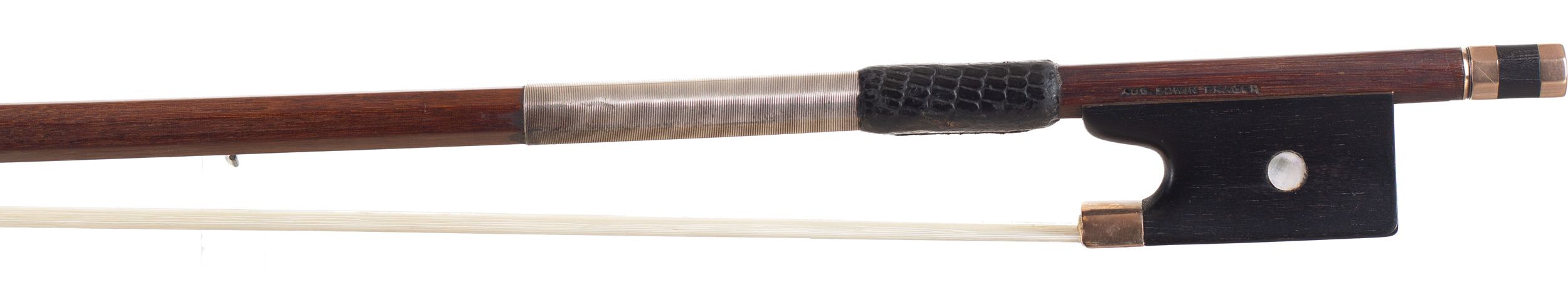 A gold-mounted violin bow by August Edwin Prager, Germany — frog