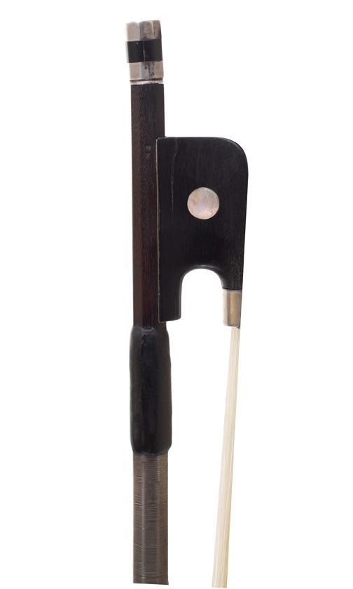 A silver-mounted cello bow by François Nicolas Voirin, France — frog detail