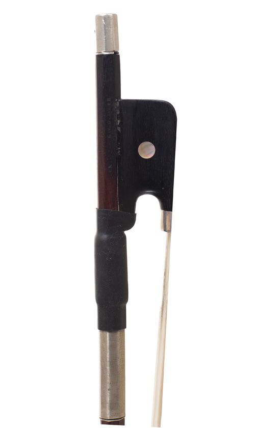 A silver-mounted cello bow by Karel Van der Meer, Amsterdam — frog detail