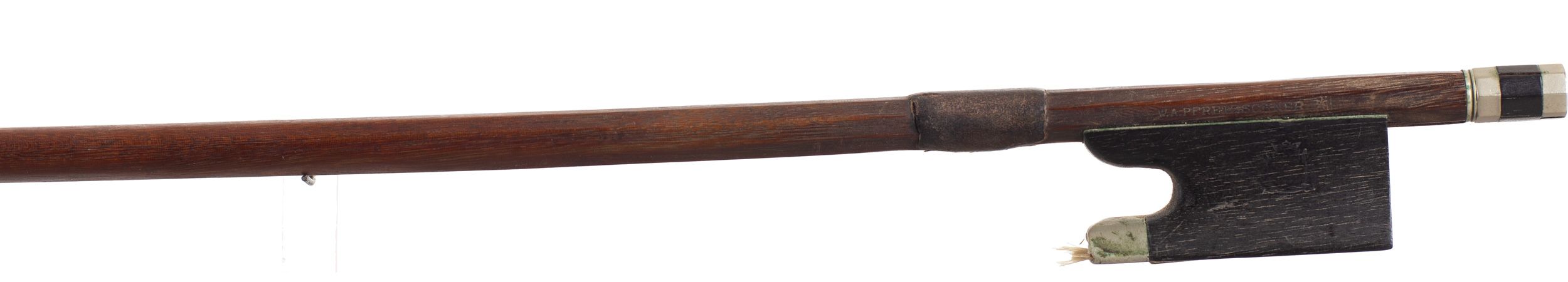 A nickel-mounted violin bow by W. A. Pfretzschner, Germany — frog