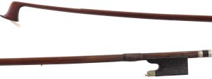 A nickel-mounted violin bow by W. A. Pfretzschner, Germany — head and frog