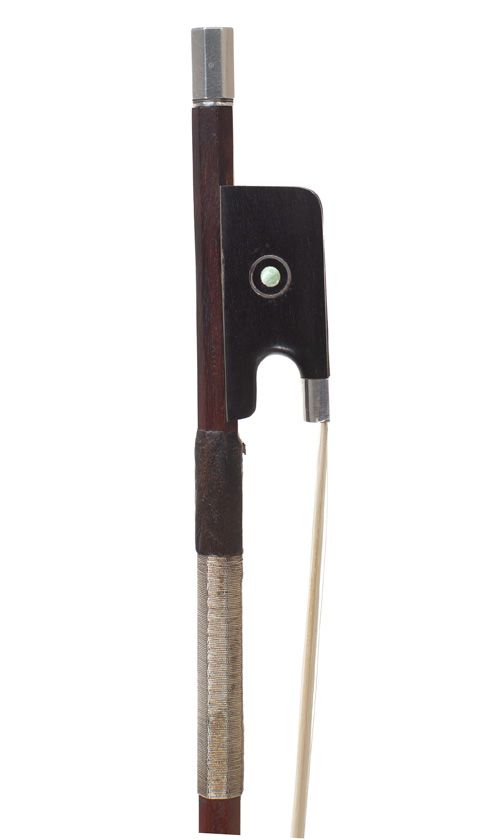 A silver-mounted violin bow by Louis Morizot — frog detail