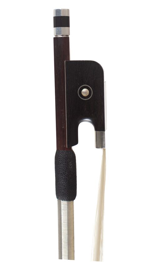 A silver-mounted cello bow by Rudolf Neudorfer — frog detail