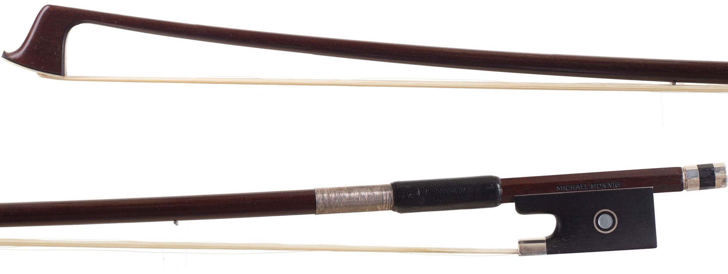 A silver-mounted viola bow by Michael Mönnig, Germany — head and frog
