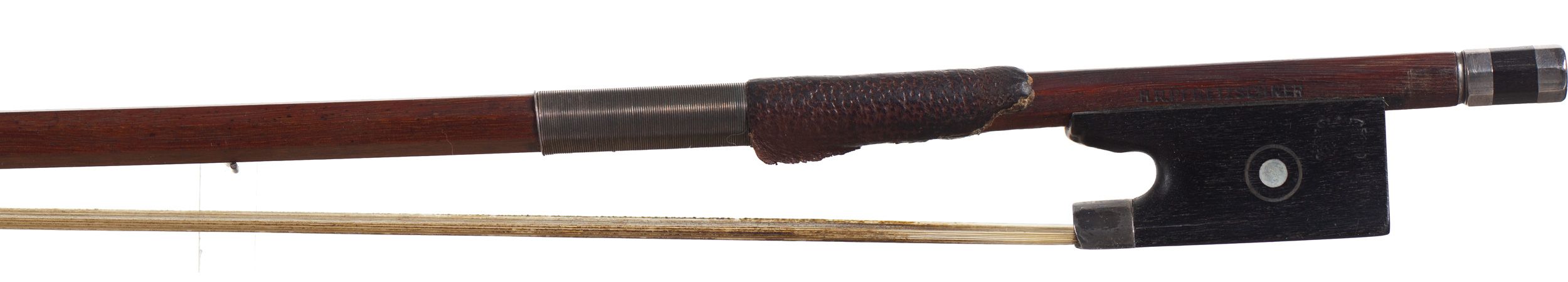 A silver-mounted violin bow by H. R. Pfretzschner, Germany — frog