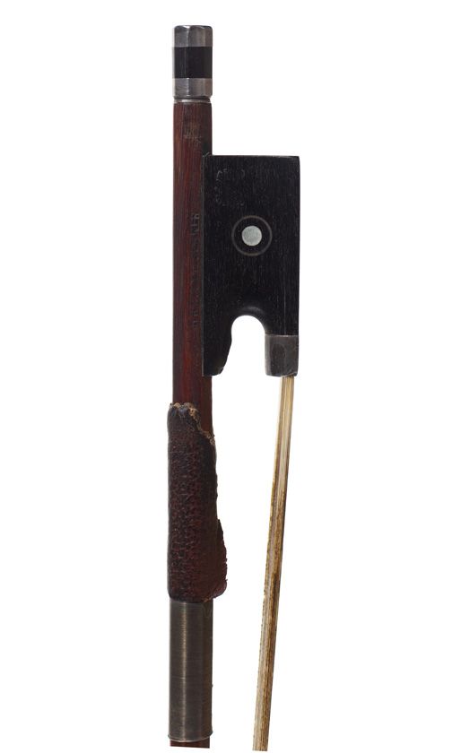 A silver-mounted violin bow by H. R. Pfretzschner, Germany — frog detail
