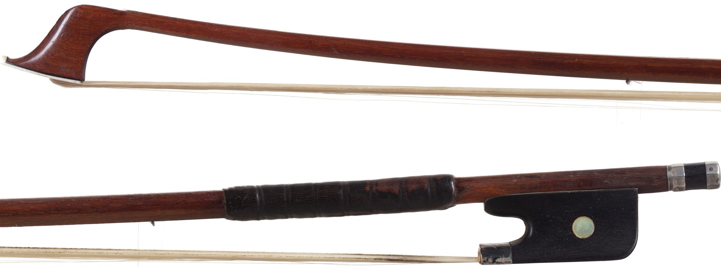 A silver-mounted cello bow by Gerhard Walter Renz, Germany — head and frog
