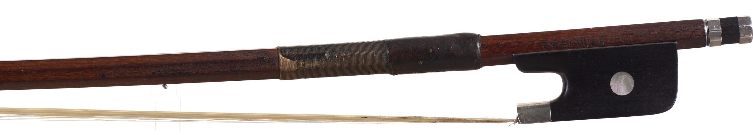 A silver-mounted cello bow by E. W. Zöphel, Germany — frog