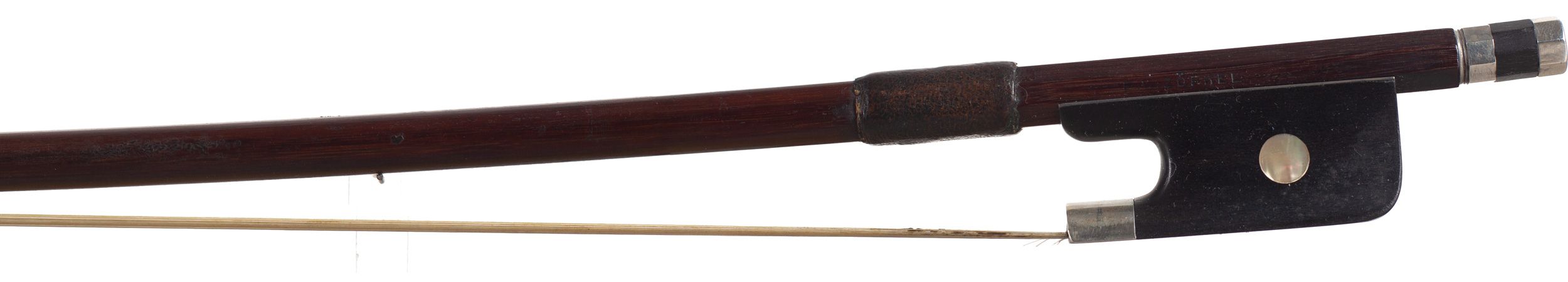 A nickel-mounted cello bow by E. W. Zöphel, Germany — frog