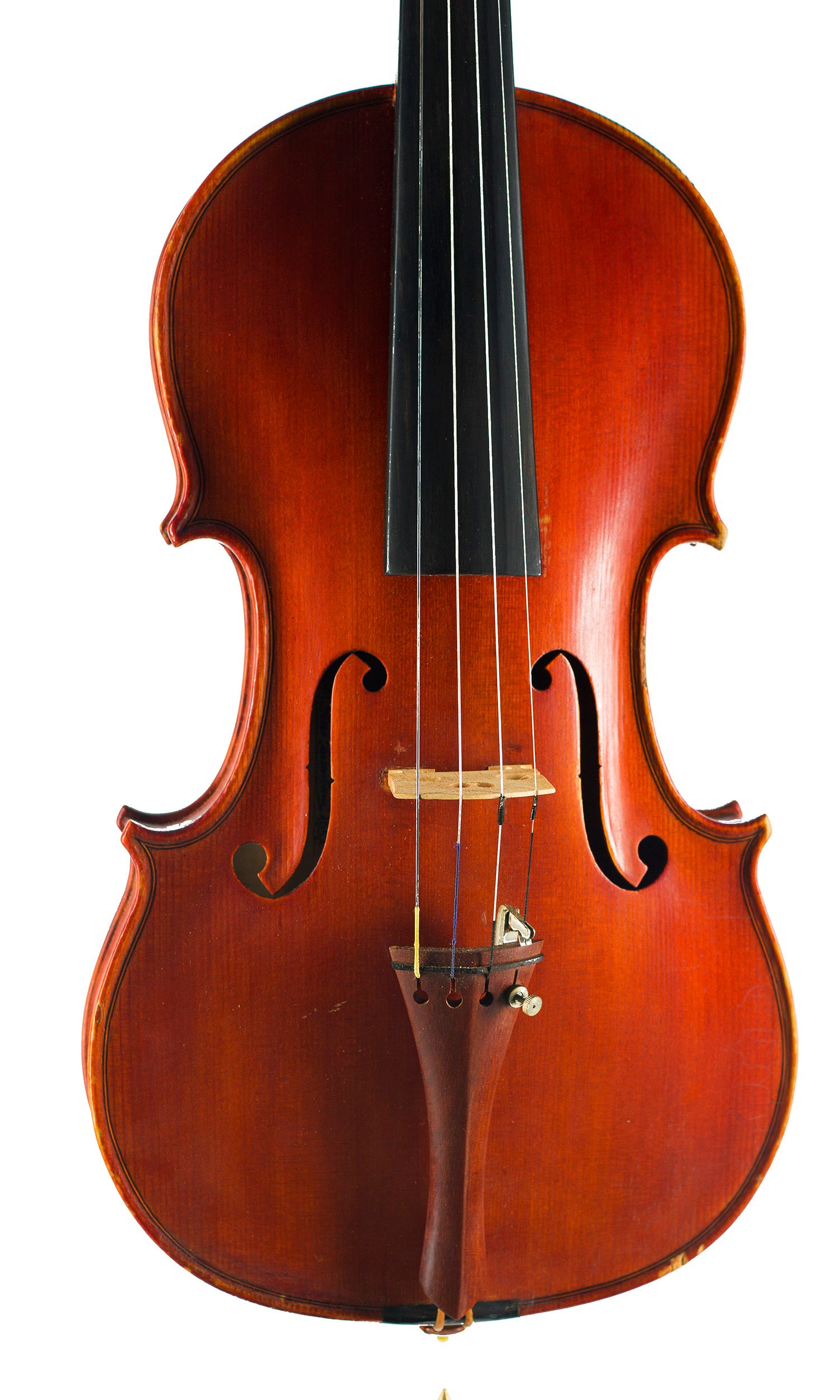 Violin by Piero Parravicini, Milan, 1957 — angled view, 10°