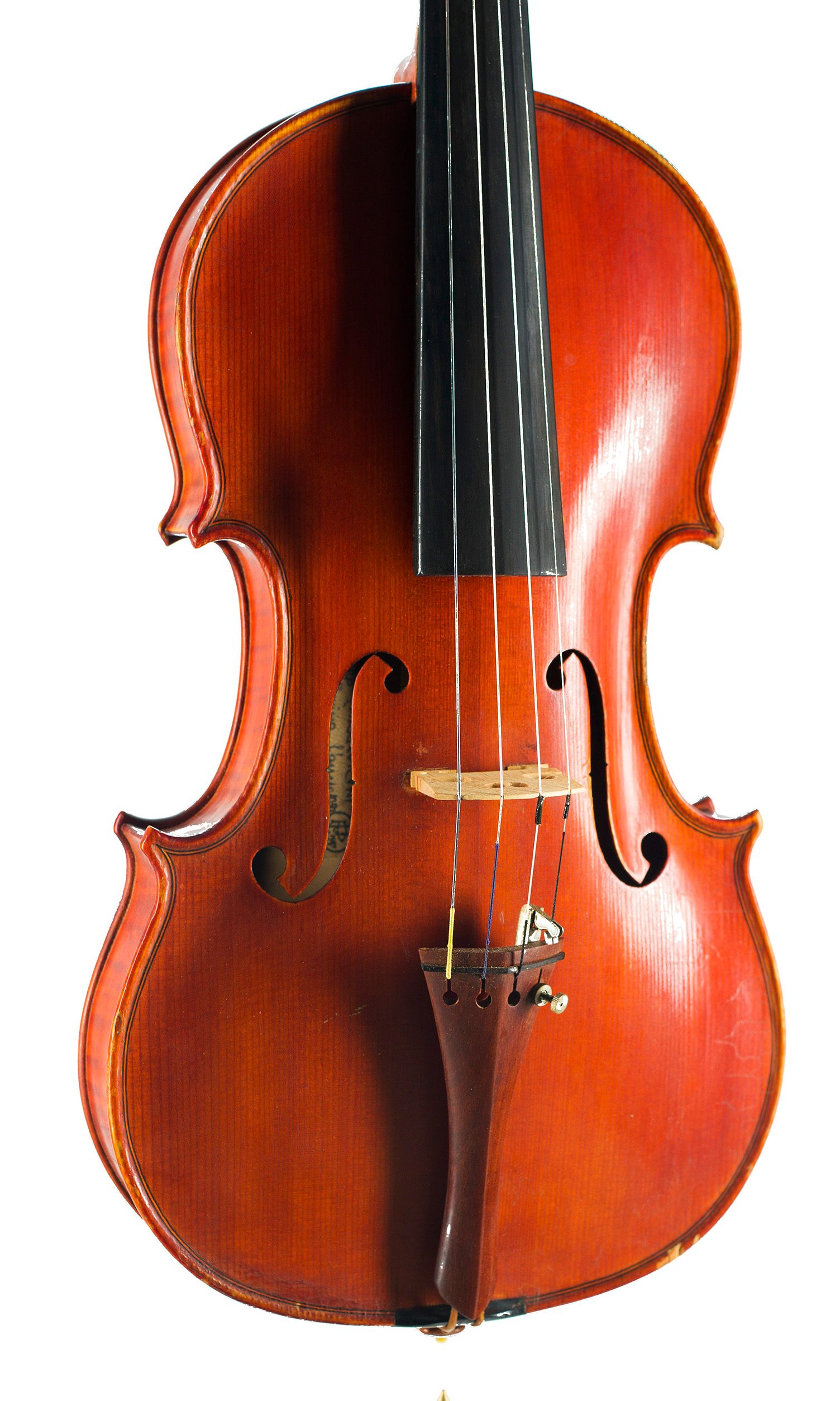 Violin by Piero Parravicini, Milan, 1957 — angled view, 20°