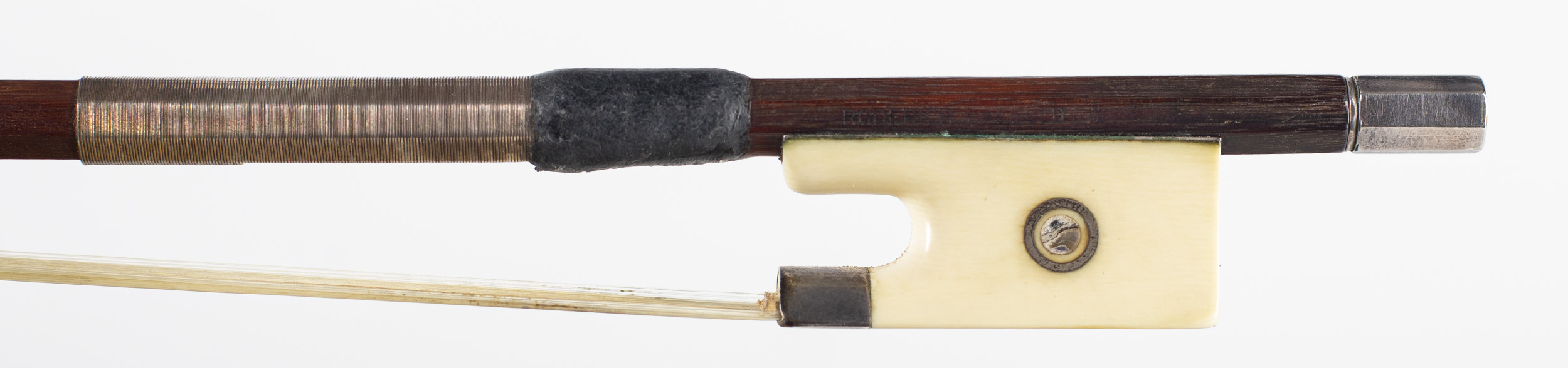 A silver and ivory-mounted violin bow by Roderich Paesold — frog
