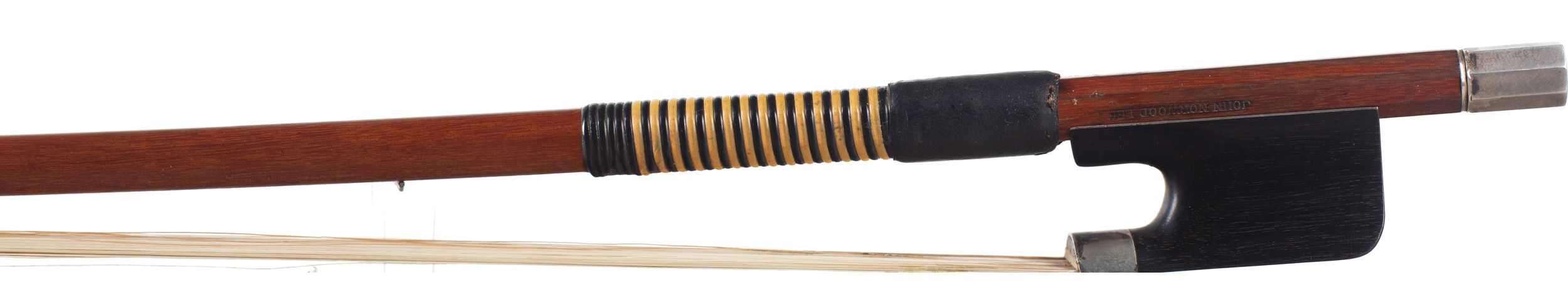A silver-mounted cello bow by John Norwood Lee, United States — frog
