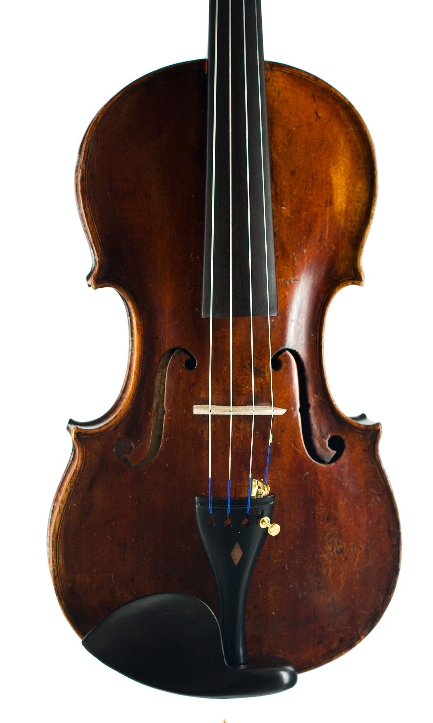 Violin by Johann Gottlob Heberlein, Germany, 1839 — angled view, 10°