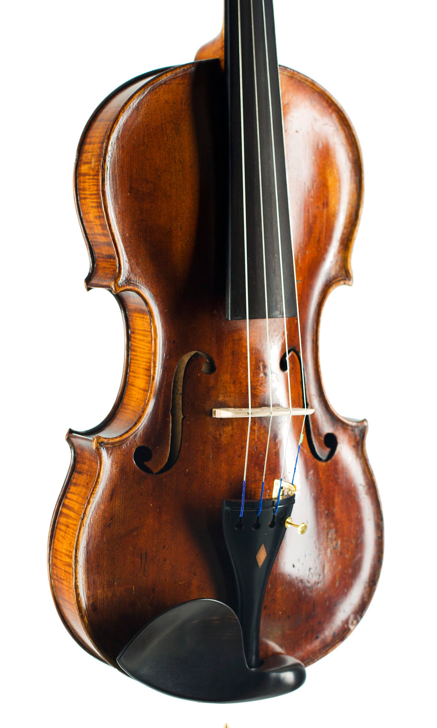 Violin by Johann Gottlob Heberlein, Germany, 1839 — angled view, 30°