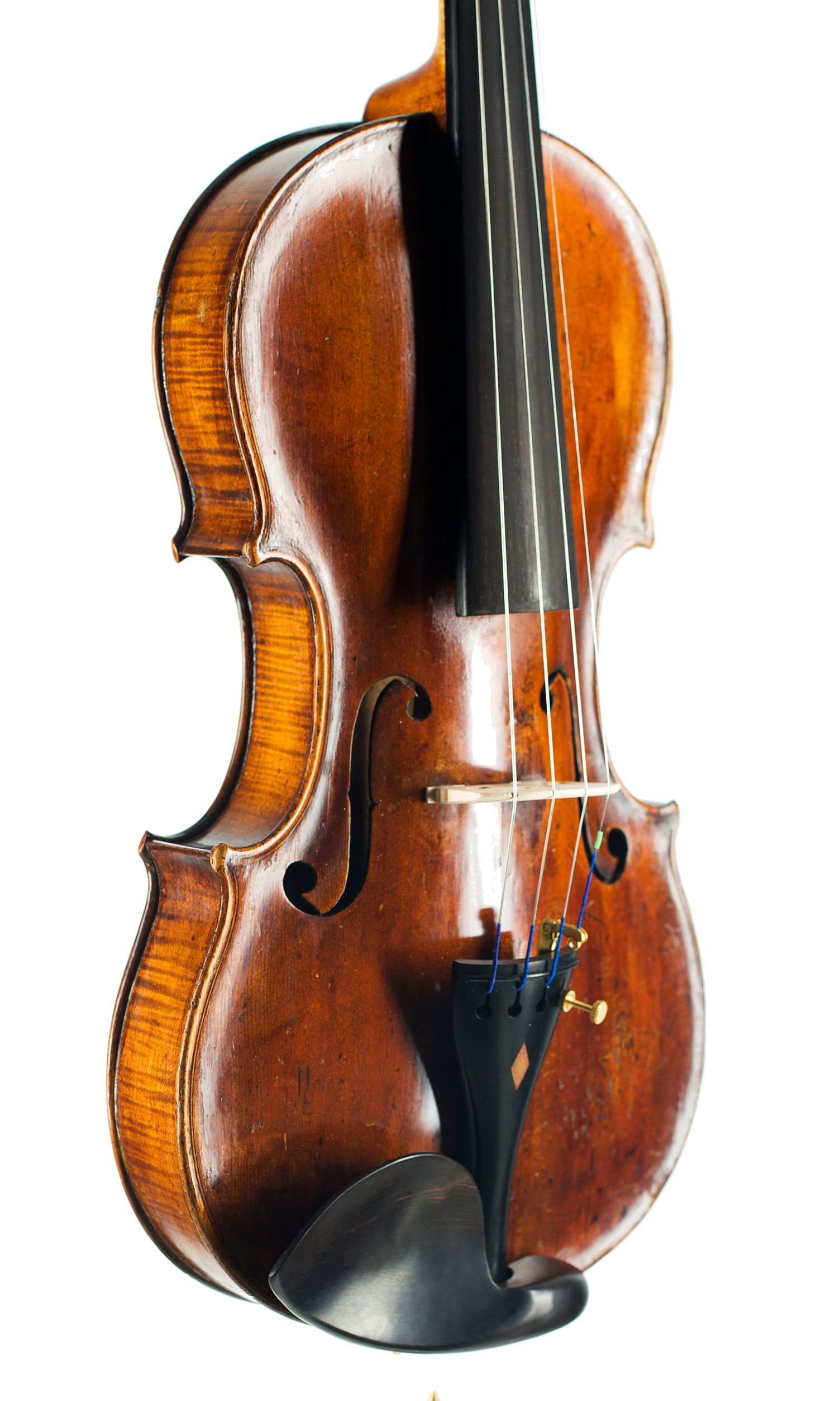 Violin by Johann Gottlob Heberlein, Germany, 1839 — angled view, 40°