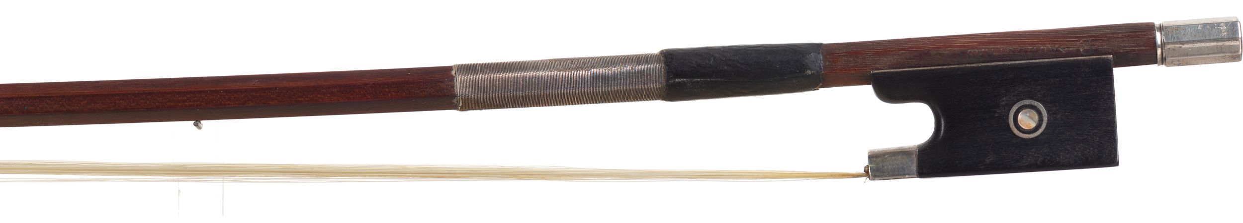 A silver-mounted violin bow by August Rau, Germany — frog
