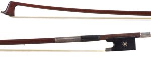 A silver-mounted violin bow by August Rau, Germany — head and frog