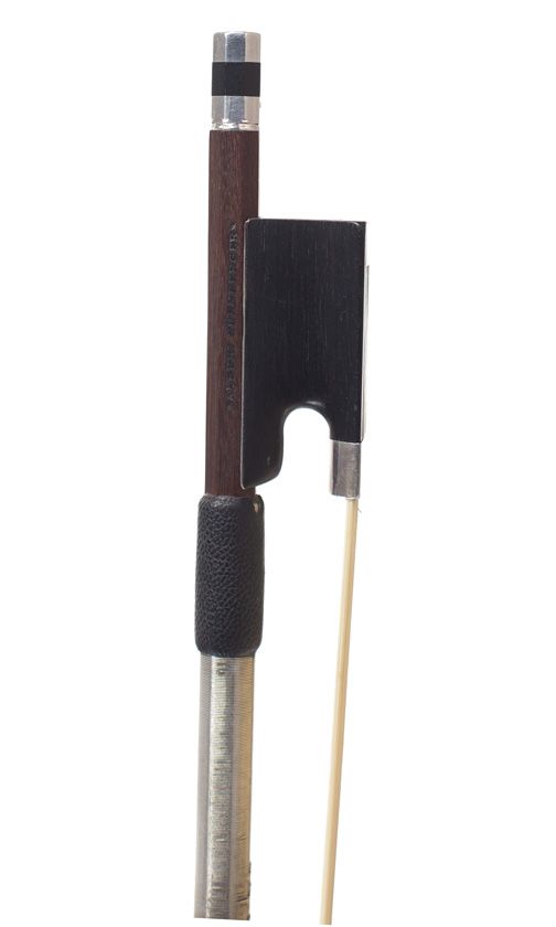 A silver-mounted violin bow by Albert Nürnberger, Germany — frog detail