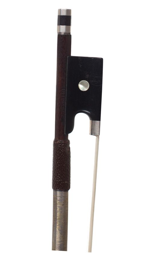 A silver-mounted violin bow by F. Winkler — frog detail