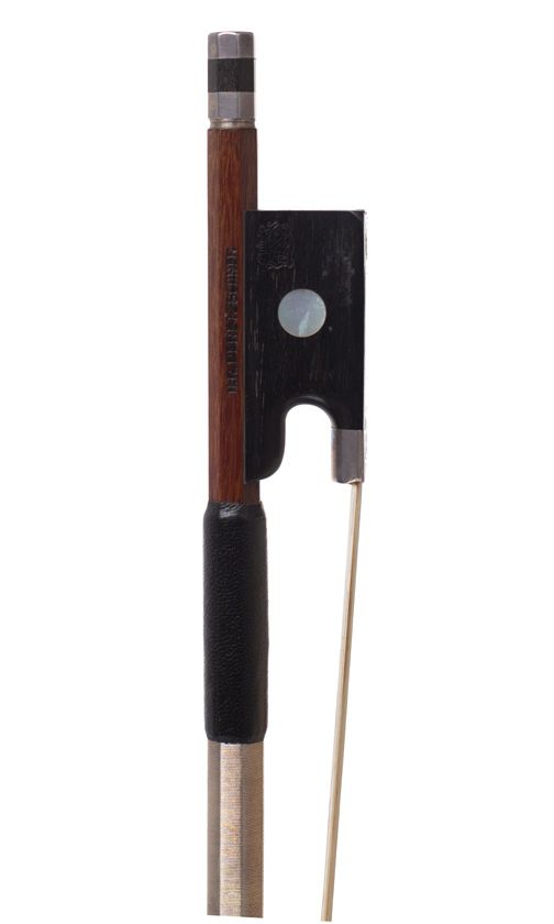 A silver-mounted violin bow by H. R. Pfretzschner, Germany — frog detail